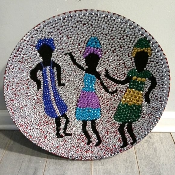 Beautiful handmade rhinestone wooden plate 18 in wide all around